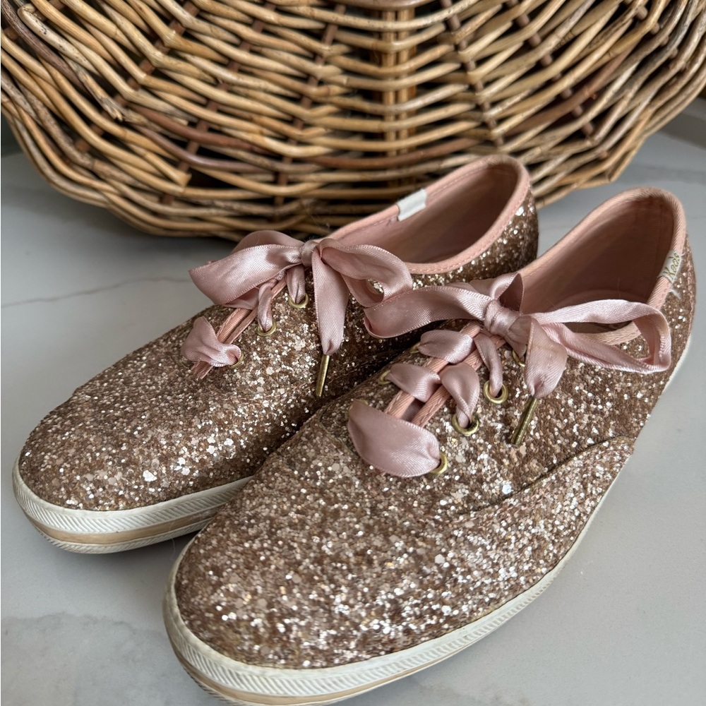Kate Spade Glitter Sneakers with Pink Satin Laces